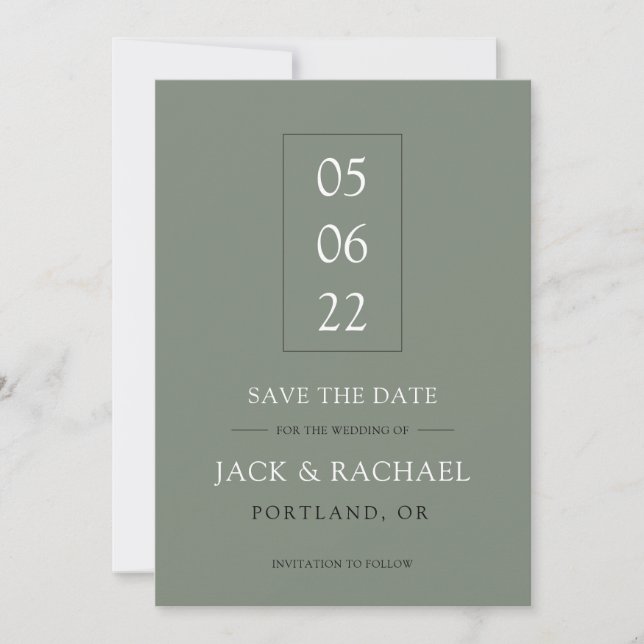 Modern Minimalist Olive Green Elegant Save The Date (Front)