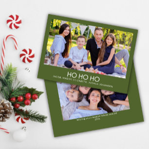 Modern Minimalist Olive Green "HO HO HO" Photo  Holiday Card