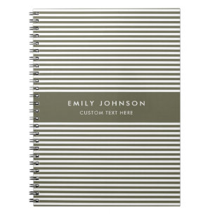 Modern Minimalist Olive Green Stripes Monogram Notebook
