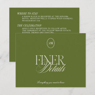 Modern Minimalist Olive Green Wedding Details Enclosure Card