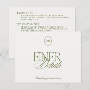 Modern Minimalist Olive Green Wedding Details Enclosure Card