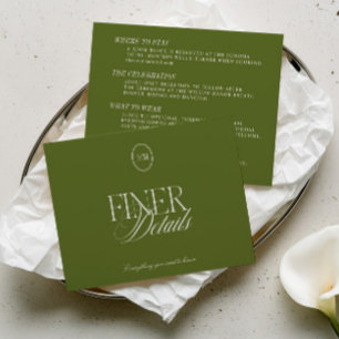 Modern Minimalist Olive Green Wedding Details Enclosure Card