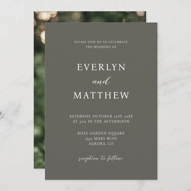 Modern Minimalist Olive Grey Invitation (Front/Back)