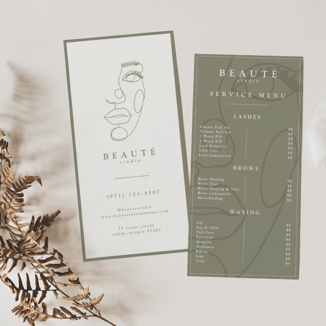 Modern Minimalist Olive Lash & Brow Service Menu (Creator Uploaded)