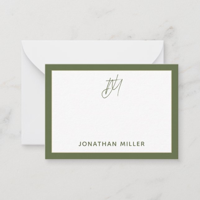 Modern Minimalist Olive Monogram Card (Front)