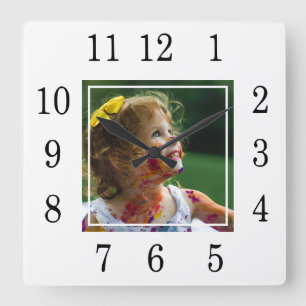 Modern Minimalist One Photo Black And White Square Wall Clock