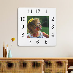Modern Minimalist One Photo Black And White Square Wall Clock