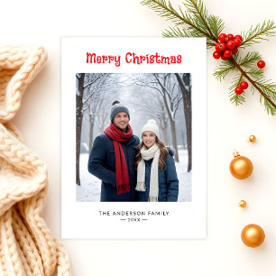 Modern Minimalist One Photo Merry Christmas Holiday Card