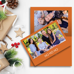 Modern Minimalist Orange "HO HO HO" Photo  Holiday Card