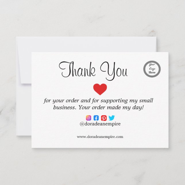 Modern Minimalist Order Business Thank You Card (Front)