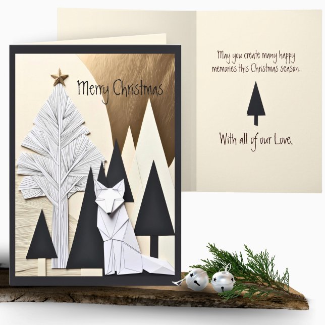 Modern Minimalist Origami Christmas Fox Forest Card (Creator Uploaded)
