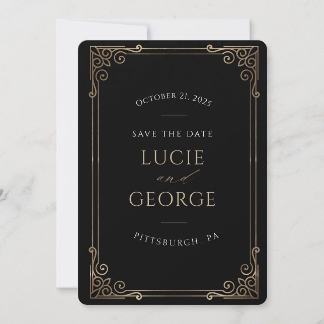 Modern Minimalist Ornamental Frame Save the Date (Front)