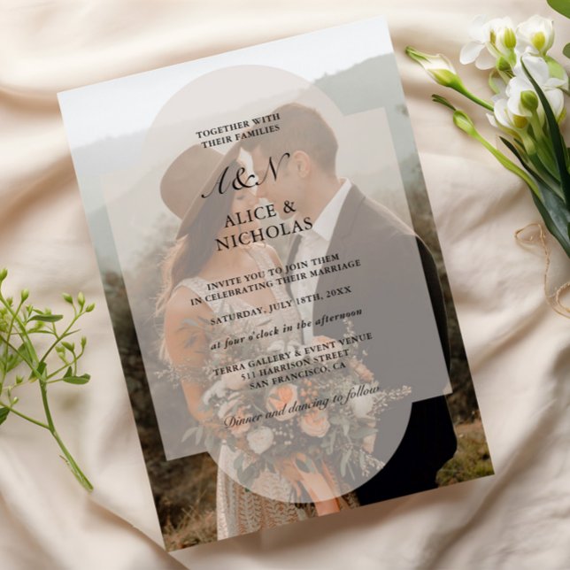 Modern Minimalist Overlay Photo Wedding Invitation (Creator Uploaded)