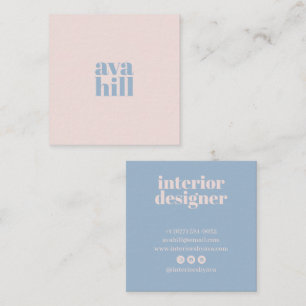 Modern Minimalist Pale Pink Blue Professional Logo Square Business Card