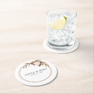 Modern Minimalist Pampas Grass Bouquet Wedding Round Paper Coaster