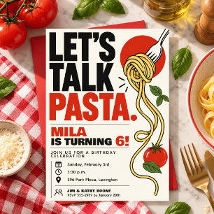 Modern Minimalist Pasta Birthday Spaghetti Italian Invitation
