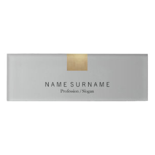 Modern Minimalist Pastel Grey Gradient Luxe Gold Name Tag