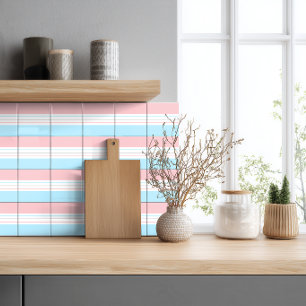 Modern Minimalist Pastel Pink Blue Lines Tile