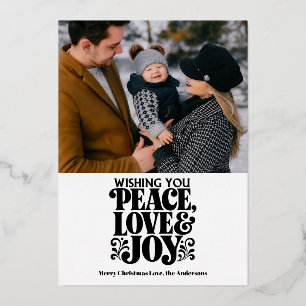 Modern Minimalist Peace Love Joy Photo Christmas