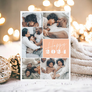 Modern minimalist peach 6 photos Happy 2024 Holiday Card