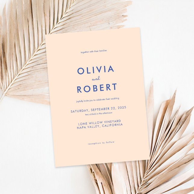 Modern Minimalist Peach Blue Wedding Invitation (Creator Uploaded)