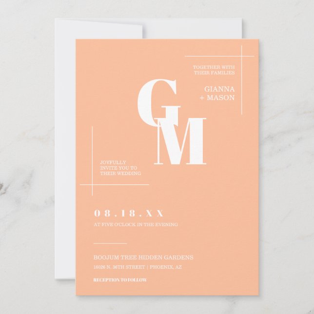 Modern Minimalist Peach Boho Wedding QR Code Invitation (Front)