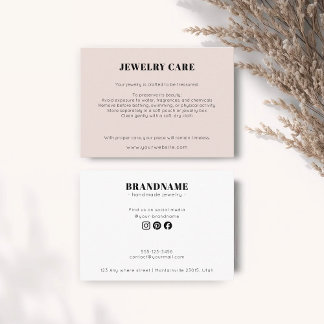 Modern Minimalist Peach Jewelry Care Insert Card