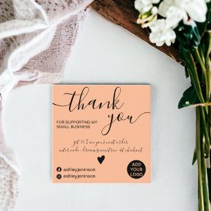 Modern minimalist peach order thank you square business card