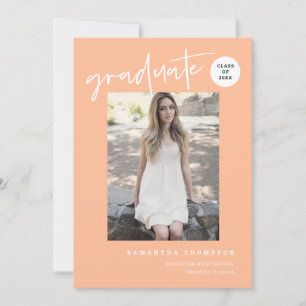 Modern Minimalist Peach School Grad Party Photo Invitation