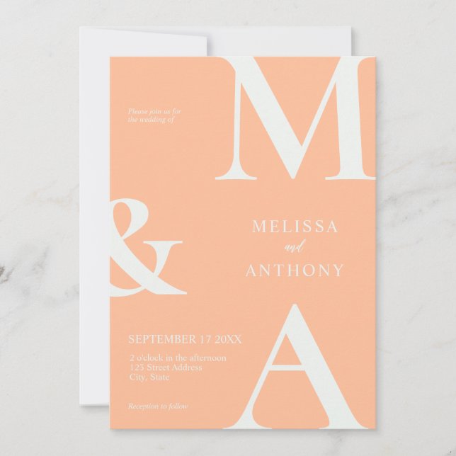 Modern Minimalist Peach Wedding Invitation (Front)