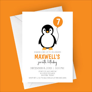 Modern Minimalist Penguin Winter Birthday Party Invitation