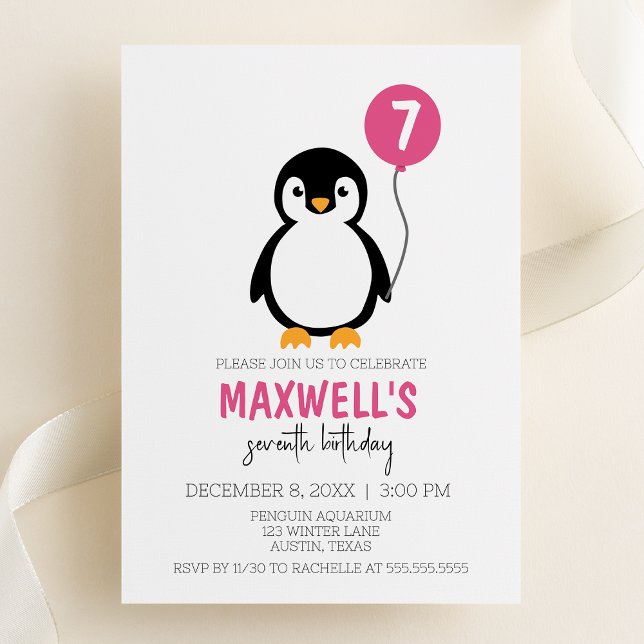 Modern Minimalist Penguin Winter Birthday Party Invitation (Creator Uploaded)