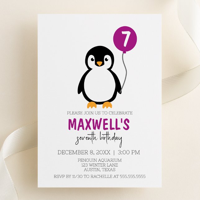 Modern Minimalist Penguin Winter Birthday Party Invitation (Creator Uploaded)