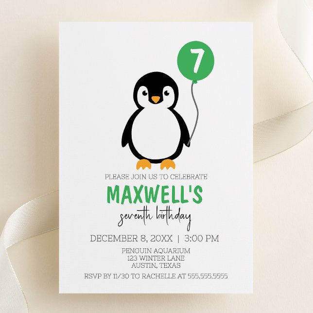 Modern Minimalist Penguin Winter Birthday Party Invitation (Creator Uploaded)
