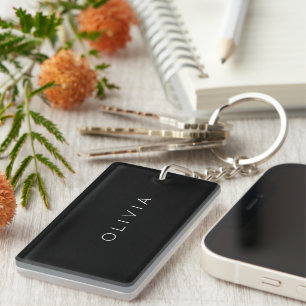 Modern Minimalist Personalised Black Key Ring