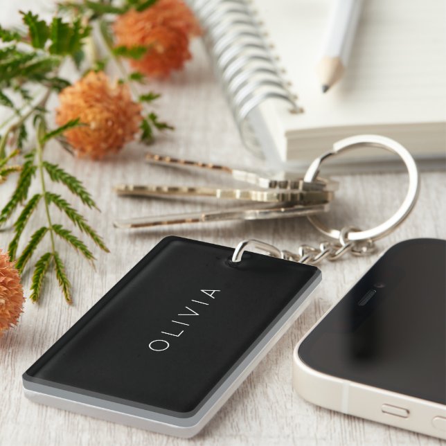 Modern Minimalist Personalised Black Key Ring (Front Right)