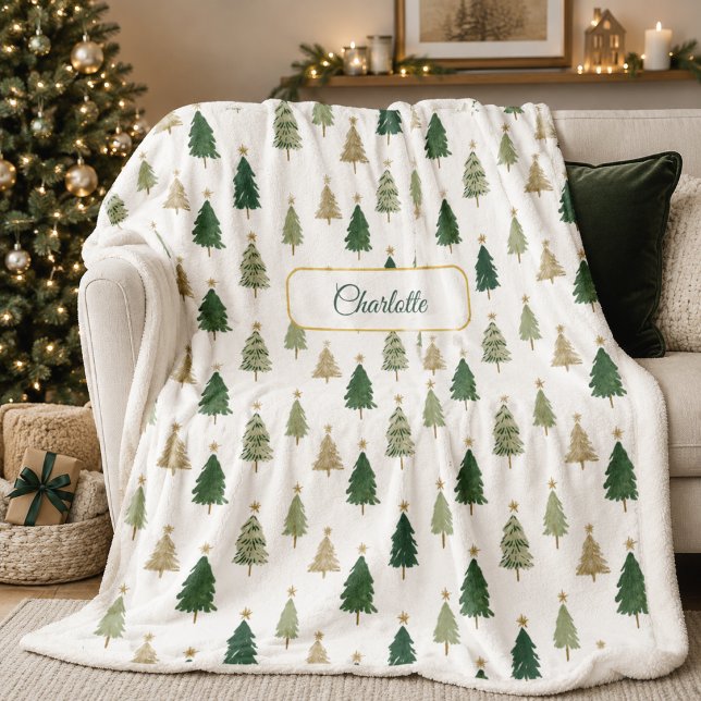 Modern Minimalist Personalised Christmas Tree  Fleece Blanket (Creator Uploaded)