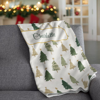 Modern Minimalist Personalised Christmas Tree  Fleece Blanket