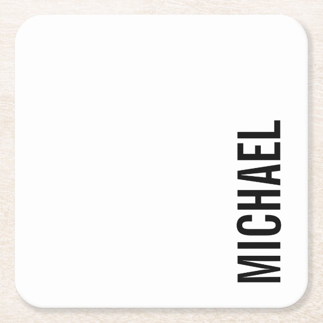 Modern Minimalist Personalised Name Square Paper Coaster (Front)
