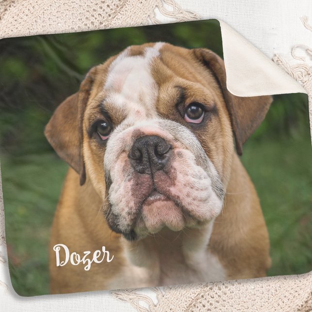 Modern Minimalist Personalised Pet Photo Dog Lover Sherpa Blanket (Creator Uploaded)