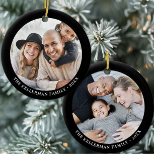 Modern Minimalist Personalised Photo Christmas Ceramic Tree Decoration