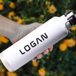 Modern Minimalist Personalised  Water Bottle<br><div class="desc">Modern personalised name or monogram water bottle.  Black Text.</div>
