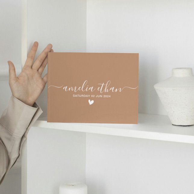 Modern Minimalist Personalised weddings brown  Guest Book ( typography newly weds simple heart minimalist elegant chic for her bride boho town color fall white)