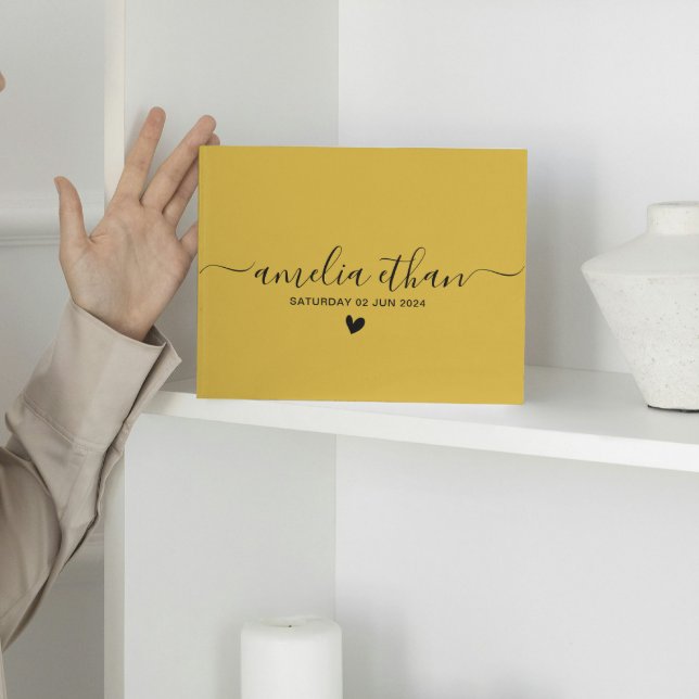 Modern Minimalist Personalised weddings Gold Guest Book (guest books trendy stylish calligraphy script typography newly weds simple heart minimalist)