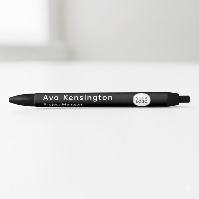 Modern Minimalist Personalized Name & Logo Black  Black Ink Pen (Creator Uploaded)
