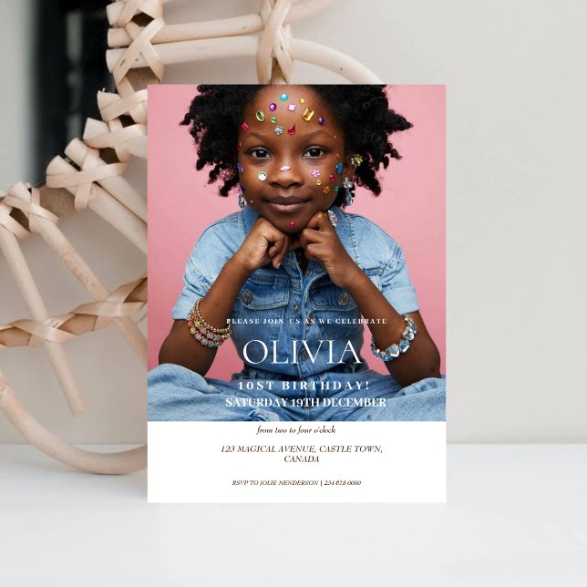 Modern Minimalist Photo 10th Birthday Party  Invitation (Creator Uploaded)