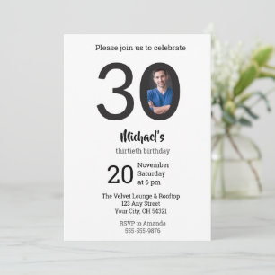 Modern Minimalist Photo 30th Birthday  Invitation
