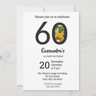 Modern Minimalist Photo 60th Birthday  Invitation
