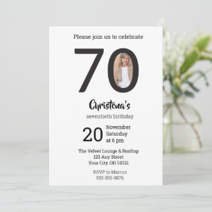 Modern Minimalist Photo 70th Birthday  Invitation