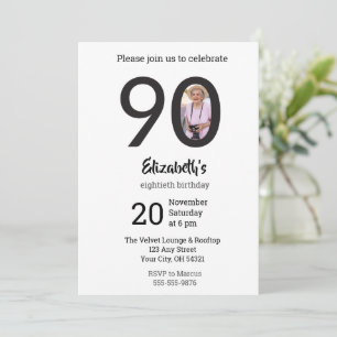Modern Minimalist Photo 90th Birthday Invitation